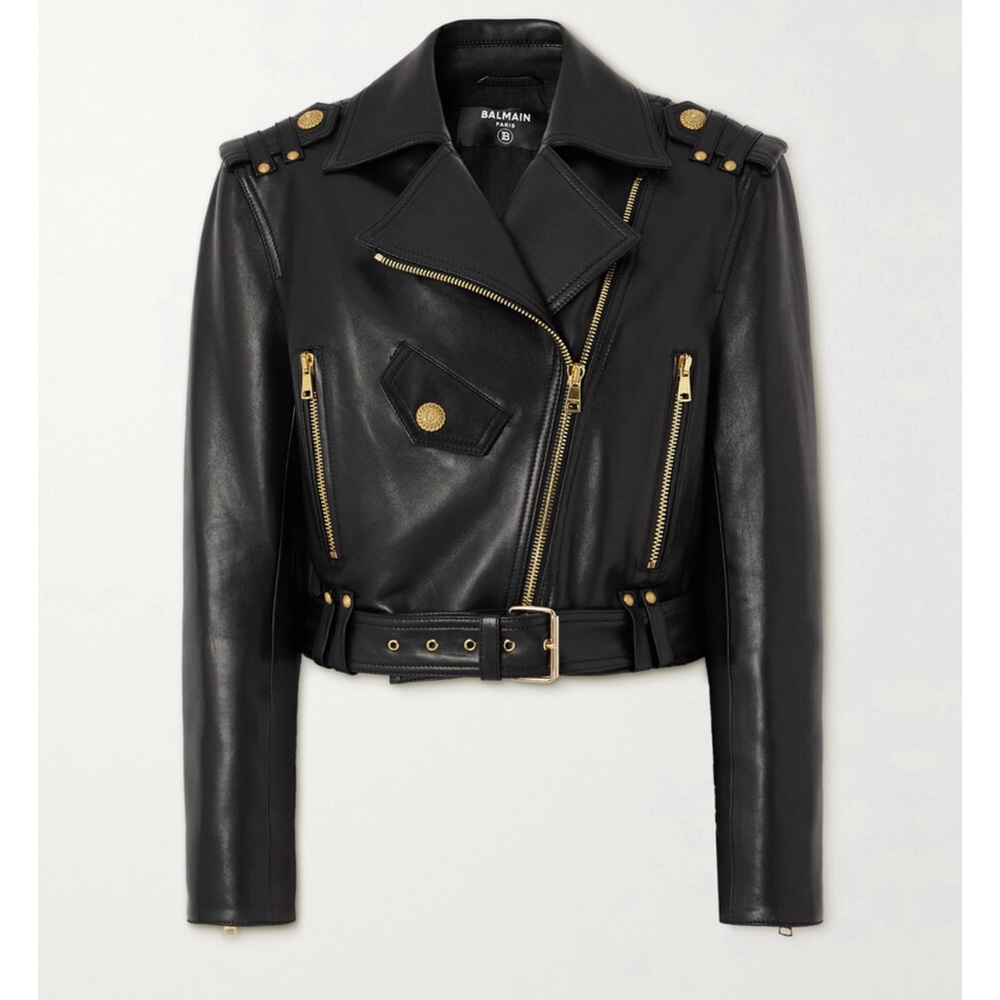 Balmain leather copped jacket size 36